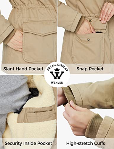 Wenven Women's Warm Sherpa Parka Casual Zip Up Cotton Anorak Jacket (Khaki-2, L) #TOP5