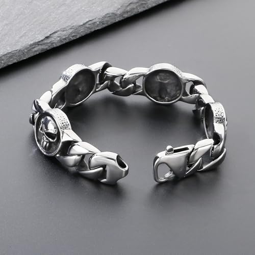 Stainless Steel Gothic Skull Bracelet for Men and Women Rock Biker Skull Linked Chunky Chain Bangle with Lobster Clasps Polished Gift for Him3