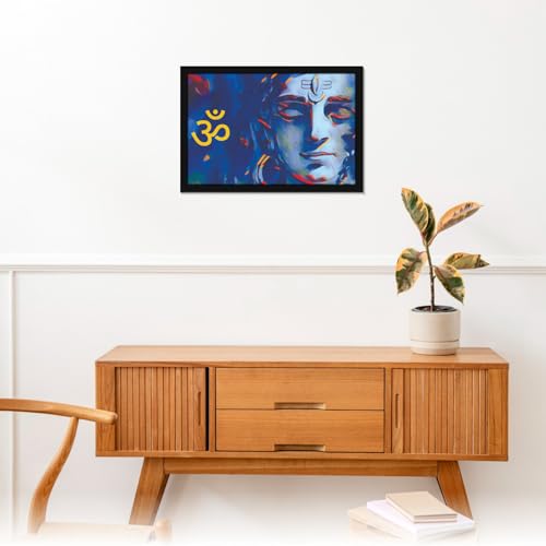 Image of Mad Masters Lord Shiva Hindu God Shiv Bhagwan Painting Hanging Photo Frame Decorative Item for Living Room, Bedroom, Home Decor and Wall Decoration (MM 2100, 45.7L x 30.5W cm, Canvas, Without Plexi Glass)
