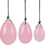 3 pcs Set Pink Y-ON-I Eggs Massage Stone, Natural Pink Rose Quartz Jade Eggs Balls for Women Body Massage P-C Muscle Training, Crystal Massage Stone Relax Exercise