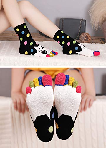 Image of ZAKASA Womens Toe Socks Funny Cat Dog Print Cotton Five Finger Socks Novelty Athletic Running Crew Ankle Socks Size 6-9
