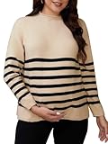 MARI GABRIEL Womens Maternity Sweater Winter Tops Striped Fall Warm Mock Neck Split Pullover Long Sleeve Pregnancy Clothes Medium Brown