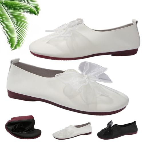 HUIQINGLI 2025 New Women's Vintage Mary Jane Flats with Bow Detail Dressy Comfortable Foldable Slip On Round Toe Soft Sole Shoes