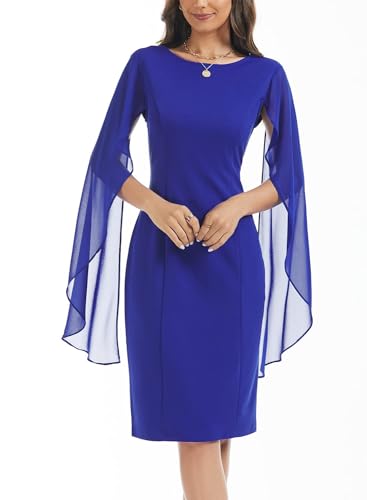 HELYO Women's Chiffon Cloak Sleeve Mini Cape Dress V-Back Semi-Formal Elegant Bodycon Wedding Guest Evening Cocktail Dresses4