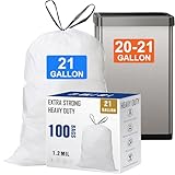 21 Gallon Drawstring Trash Bags 100 Count 1.2 Mil Heavy Duty Garbage Bags Fit for All 20-21 Gallon 65 Liter, 75 Liter, 80 Liter Trash Can Compatible with Code G for Office Kitchen Household Use