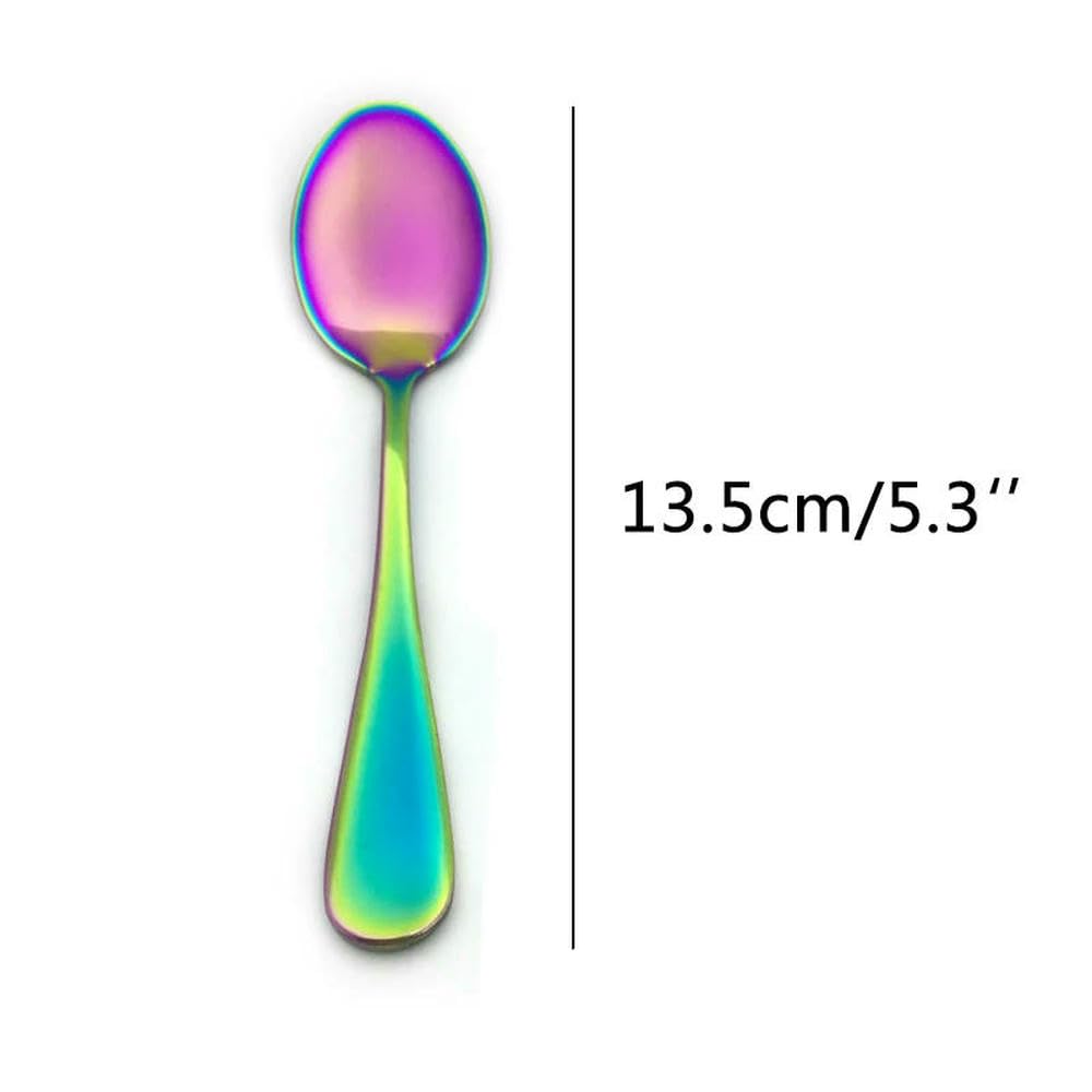 ZBDP - Cucharas pequeñas de postre de acero inoxidable de 14 a 12 unidades, de acero inoxidable, redondas, para agitar, cubiertos coloridos
