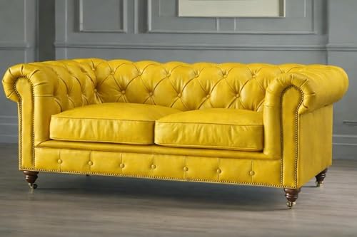Image of A to Z Furniture Classic Sofa Set Luxury Chesterfield Leatherette Sofa in for Home Living Room & Office (3+2+1=6 Seater Sofa Yellow)