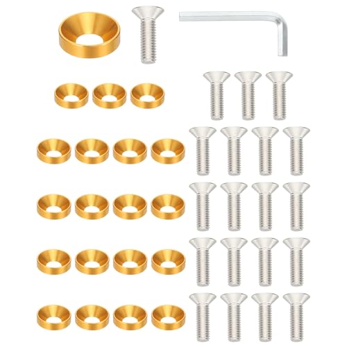 PATIKIL Kit de Rondelle Fraisée M6 Finition, 40 Ensemble en Alliage d'Aluminium pour Vis à Tête Plate pour Accessoires Mécaniques et Modèles DIY, Doré