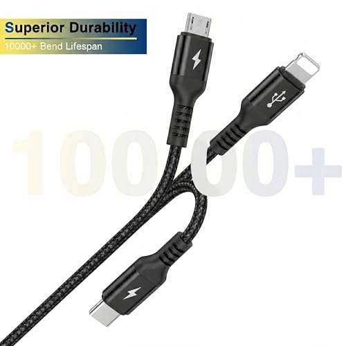 Image of 3 in 1 Blazing Fast Charging Cable | 3A Nylon Cable with Type-C & Micro USB | 1M | Compatible with Samsung, OnePlus, Vivo, Oppo, Xiaomi, iPhone, iPad Pro, Laptop & Car Charging