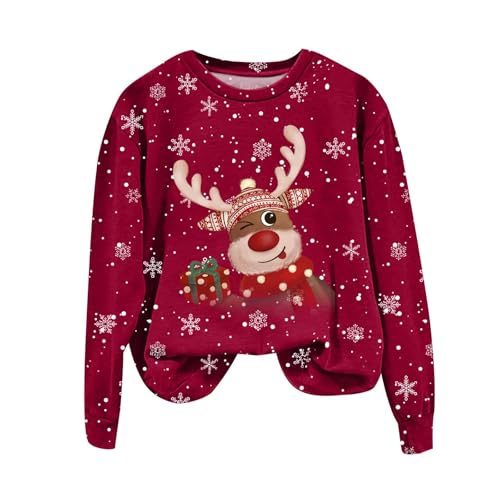 Daygeve Blusa feminina de Natal 2024 Feliz Suéter feminino fofo de Natal, Vinho, M