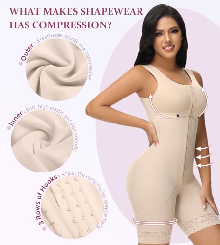 Image of M MYODRESS Fajas Colombianas Full Body Shaper Tummy Control with bra | 69% Nylon 31% Spandex, 3 Adjustable hooks and strap, semi-detachable chest design for postpartum, breastfeeding, all day wear