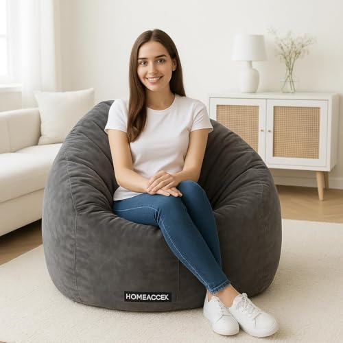 Image of 3XL Velvet Bean Bag Combo with Footrest & Cushion Filled Bean Bag with Beans, Capacity Upto 120 Kg |Grey