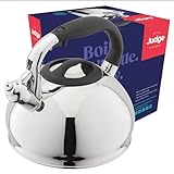 Judge 3L Stovetop Kettle - Stove Top Kettle for Gas Stoves & Electric Hobs - 18/10 Stainless Steel Whistling Kettle with Heat Resistant Handle - Non-Drip Spout - All Hob Types Including Induction