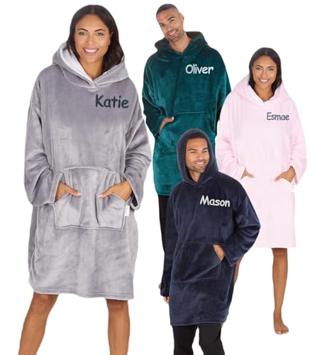 Image of Personalised Hooded Blanket Ultra Soft Sherpa Warm Cosy Oversized Hoodie Giant Sweatshirt Throw for Adults Men Women One Size (Grey Adult S)