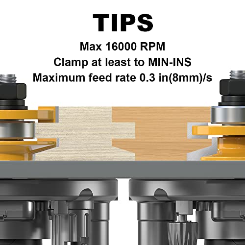 Image of 2PCS Bevel Style Rail and Stile Router Bits Set 1 /2 Inch Shank, 3 /8 Inch Cutting Depth, Up to 7 /8 Inch Stock, Kitchen Cabinet Door Frame Shaper Cutters Raise Panel Making Router Bit Set