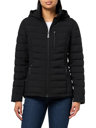Nautica Women's Stretch Puffer Jacket – Midweight Water-Resistant Coat Detachable Hood, Black, Medium