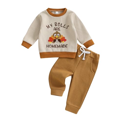 My Rolls are Homemade Thanksgiving Baby Boy Outfit Turkey Waffle Sweatshirt Jogger Pants Cute Toddler Fall Clothes