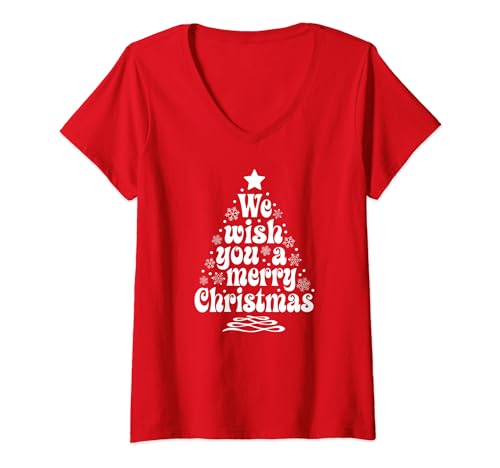 We Wish You A Merry Christmas Tree Holiday Matching Pajamas V-Neck T-Shirt