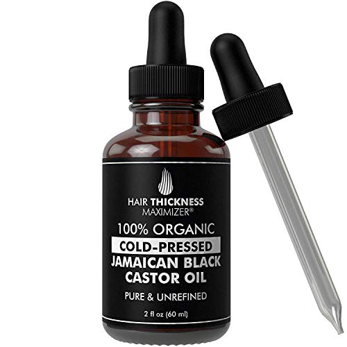 100% Organic Cold-Pressed Jamaican Black Castor Oil (2fl Oz) by Hair Thickness Maximizer. Pure Unrefined Oils for Thickening Hair, Eyelashes, Eyebrows. Avoid Hair Loss, Thinning Hair for Men and Women
