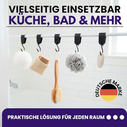 V VEJK ® 18 Haken Set – Kleiderhaken Stange – S Haken mit Lederschlaufe – Haken Garderobe für Flur, Bad, Küche – PU-Leder (Schwarz)
