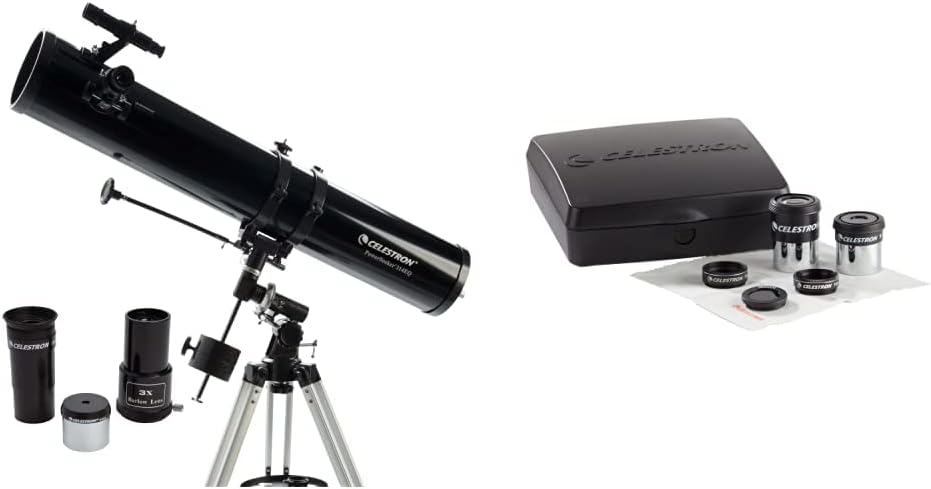 Celestron - PowerSeeker 114EQ Telescope & PowerSeeker Telescope Accessory Kit - Includes 2X 1.25 Kellner Eyepieces, 3 Colored Telescope Filters, and Cleaning Cloth