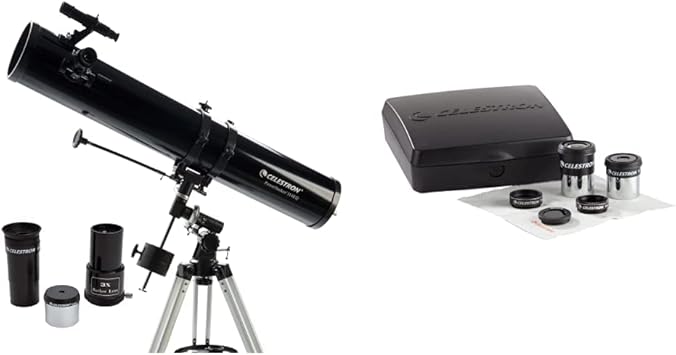 Celestron - PowerSeeker 114EQ Telescope & PowerSeeker Telescope Accessory Kit - Includes 2X 1.25 Kellner Eyepieces, 3 Colored Telescope Filters, and Cleaning Cloth