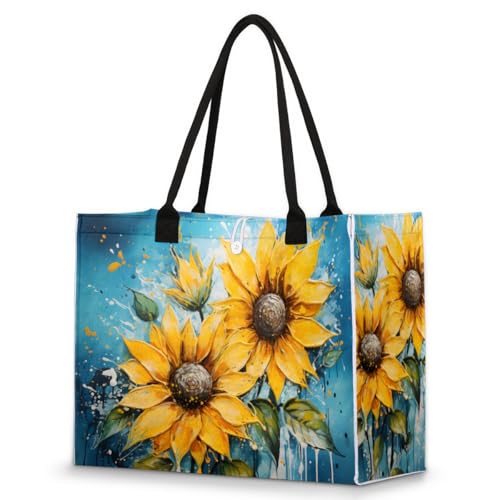Crying Sunflower Tote Bag for Women Large Beach Bag Reusable Tote Bags for Work Travel Beach Shopping