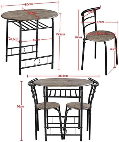 Yaheetech 3 Piece Dining Table & Chairs Set, Compact Dining Room Set with Storage Shelf and Wine Rack, Modern Design Breakfast Table for Kitchen/Apartments/Dorm Room, Drift Brown, 80x53x75.5cm