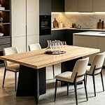 160 cm Long Dining Table for 6-8 People - Kitchen Table with Extra Thickened Tabletop & Heavy Duty Base Legs, Modern Rectangular Dinner Table for Kitchen, Conference Room, Home, Natural + Black