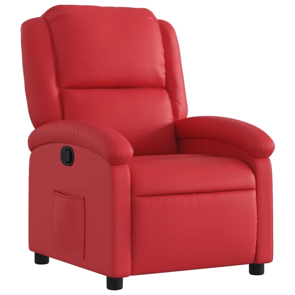 Poltrona relax con funzione reclinabile, poltrona TV regolabile fino a 135 gradi, poltrona imbottita in ecopelle con poggiapiedi e tasca laterale, poltrona TV per soggiorno, rosso, 71 x 86,5 x