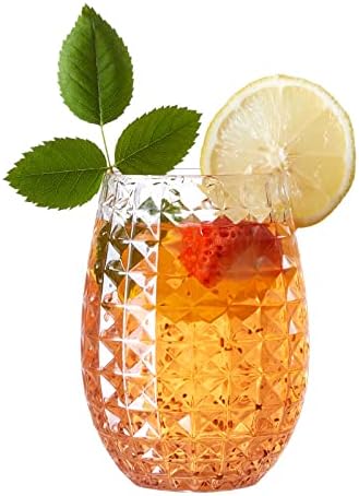 HOMIP Plastic Wine Glasses Stemless Set of 6: 16 oz Pretty Shatterproof Whiskey Cocktail and Fruit Juice Drinking Glass - Plastic Cups Unbreakable Reusable & Recyclable for Outdoor Pool Party Weddings