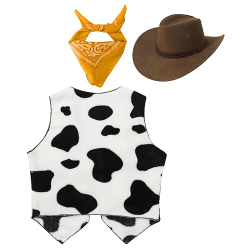 Kids Boys Girls Cow Printed Vest Tops Cowboy Cowgirl Waistcoat Outfit Halloween Party Clubwear4
