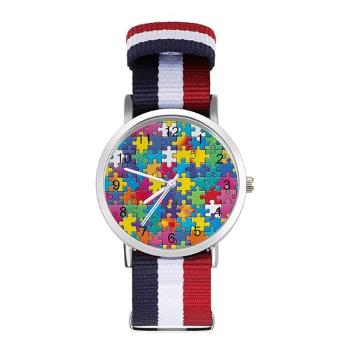Autism Puzzle Awareness Lightweight Wrist Watch Adjustable Nylon Band Outdoor Sport Work Wrist Watch Easy to Read Time