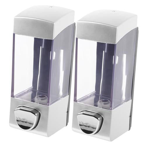 WOONEKY Wall Mount Soap Dispenser 350ml Hanging Soap Dispenser for Bathroom Shower Kitchen Silver Square Large Capacity Container