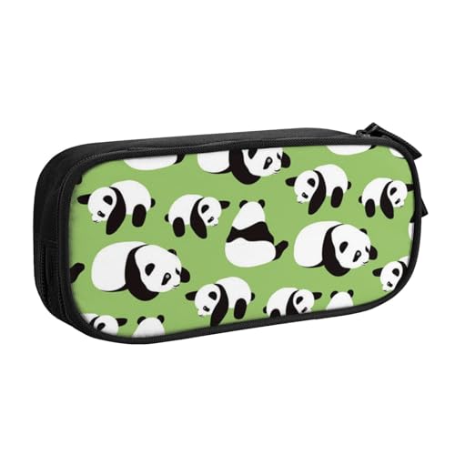 Sfondo panda grande capacità matita caso doppio sacchetto di cancelleria portatile Taglia unica Portamonete stampato verde nero