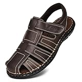 Arkbird Men's Sandals, Closed Toe Leather Fisherman Outdoor Hiking Sport Shoes Summer Coffee 10