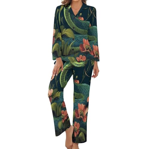 Pyjama deux pièces femme manches longues animaux fleuris idée cadeau d'intérieur chic