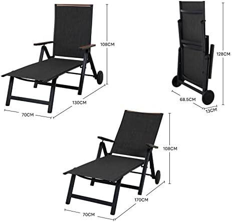 Bild 2 - Grand patio Liegen Sonnenliegel Klappbar, Aluminium Gartenliege mit 6-Fach Verstellbare, Mesh Gewebe, Wetterfest, Relaxsessel für Balkon, Terrasse (Schwarz)