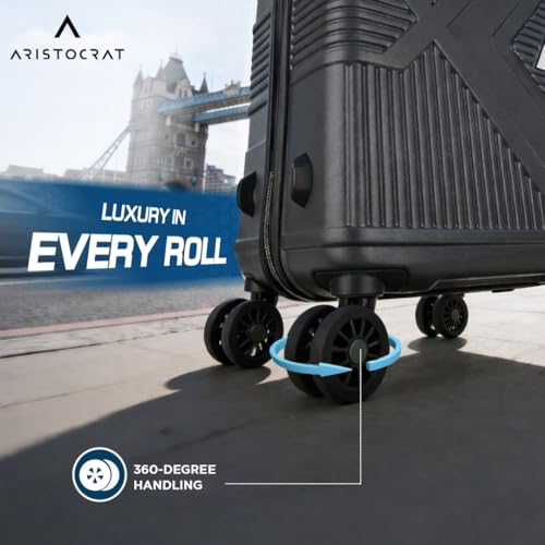 Image of Aristocrat Proteq Check-in Trolley Bag 66cm | Medium Hard Luggage | 8-Wheel Suitcase for Travel | Combination Lock with Sturdy Zipper | Polycarbonate | 3 Years International Warranty (Graphite)