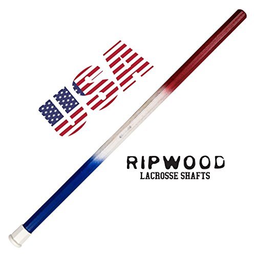 RipWood "USA Wood Lacrosse Shaft - Red, White & Blue Wood Attack Lacrosse Shaft/Stick/Handle - Solid ash, Hand Made in The USA, Includes Jimalax End Cap - Thumbnail 2