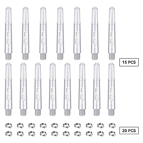 CyeeLife 15pcs Dart Shafts with 20pcs Metal o Rings,5 sets Plastic stems Clear 41mm, Transparent, M:41+5mm - Image 3