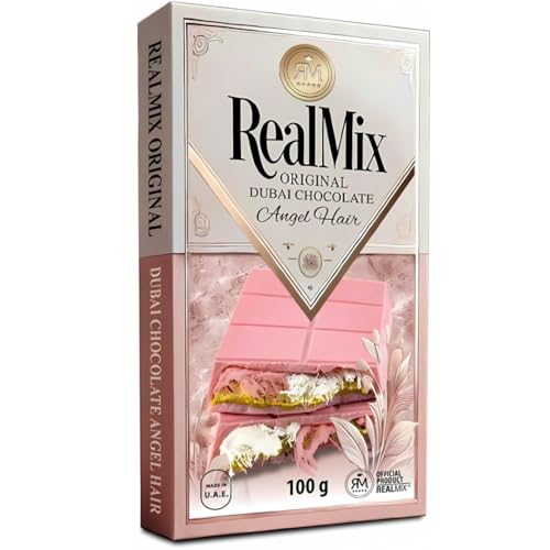 REALMIX Chocolate con Leche Dubái directamente desde Dubái EAU | Auténtico chocolate con leche Dubái con pistachos y relleno de Kunafa | Fabricado en Dubái E.A.U. | (100 gramme, Rosa)