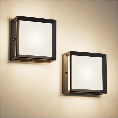 Klighten 2 Stück Wandleuchte Aussen,Außenlampe & Außenwandleuchte mit 2x E27 Fassung,Max 60W,IP65 Wasserdicht,Außenleuchte aus PC + Aluminium,ohne Leuchtmittel,Schwarz