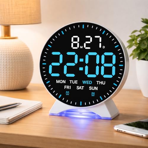 Image of DRUCILA Large LED Digital Alarm Clock with Date & Day, 12 /24Hr, Display, Night Light Base, Modern Table Clock for Bedroom, Office, Students, Living Room, Home Decor, Corporate Bedside Desk