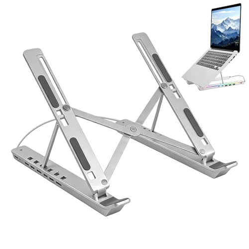 ETUCYNG Soporte de Computadora Portátil con Hub,Soporte Plegable con Ventilación USB para Tablet y Portátil,Base De Acoplamiento con Iluminación RGB - para Carga y Teletrabajo en Escritorio
