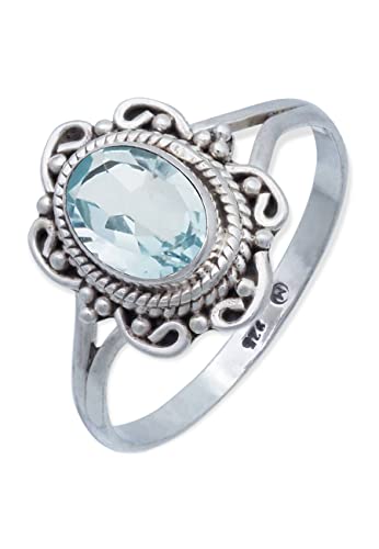 Ring 925 Silber Blau Topas hellblauer Stein Edelstein echt Silber Damen Sterling Silber Geschenk (NO.: MRG-122-62) Cover