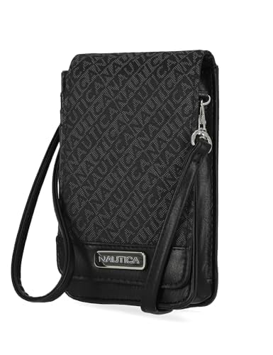 Nautica Bolsa tiracolo feminina Catalina RFID, estojo compacto de couro vegano para celular, Preto (Jacquard), One Size