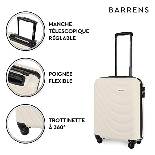 Barrens Valise Cabine Bagage Cabine 55x39x20cm 34 L Abs Valise De Voyage 4 Roulettes Poignee Flexible Valise A Coque Dure Compatible Avec Les Compagnies Aeriennes Beige