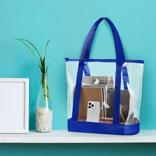Image of Silkfly Clear Tote Bags Bulk, PVC Shoulder Handbag, Security Approved See Through Bag with Zipper Closure for Work