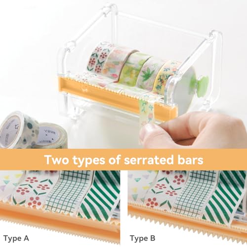 Image of Agatige Transparent Visible Desktop Multi Masking Tape Cutter, Washi Tape Dispenser, Roll Tape Holder for Home Office School (Not Include Masking Tape)(Orange)